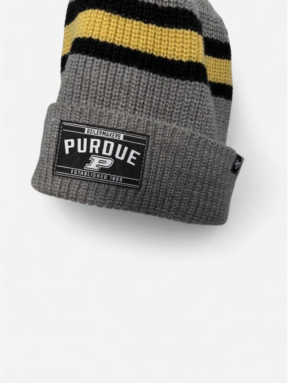 47 Brand Purdue Boilermakers Grey Knit Beanie Hat‎ NCAA Cuffed Stripe - Picture 6 of 6